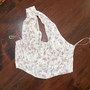 Floral White Women's One Shoulder Top
